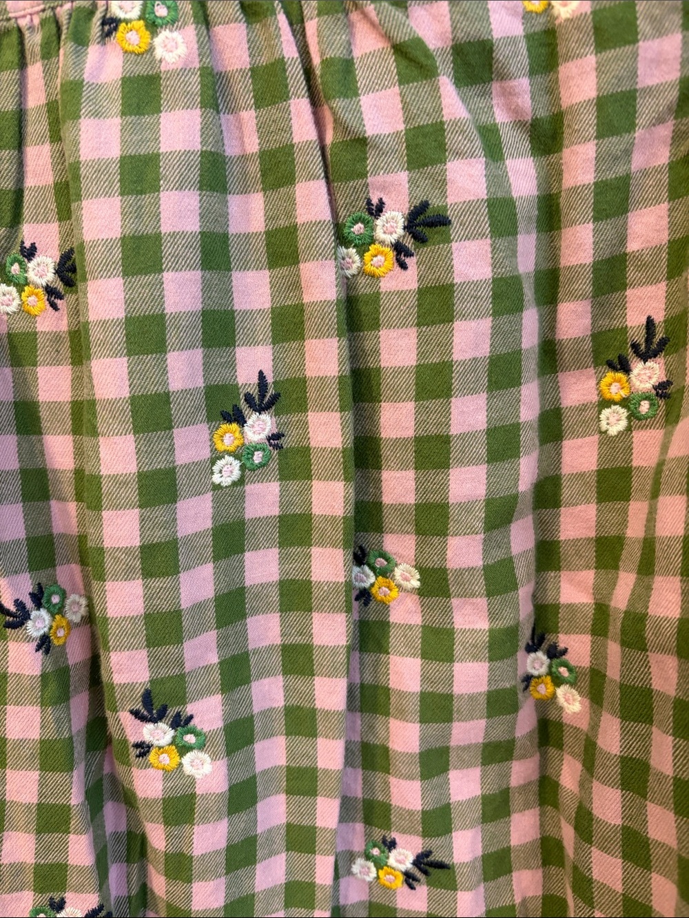 Boden Pink and Green Gingham Flannel Button-Down Floral Embroidery NWT 2 - Picture 6 of 6